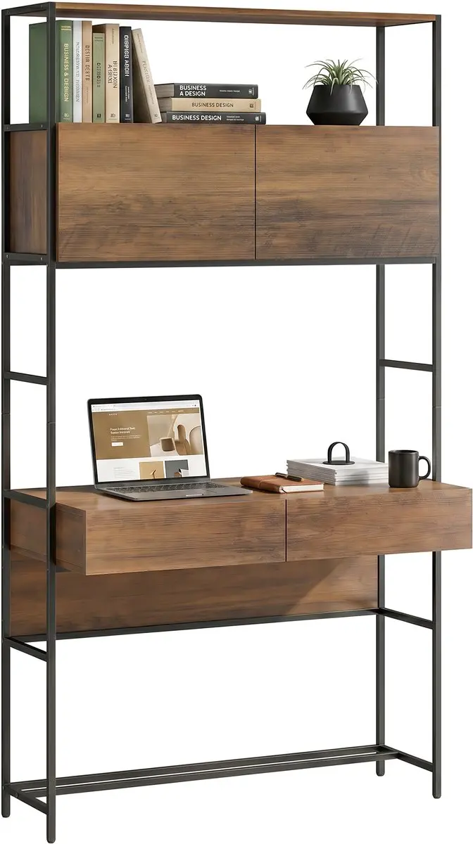 HOMCOM Desk with Shelves-Spanplatte-Braune Holzoptik