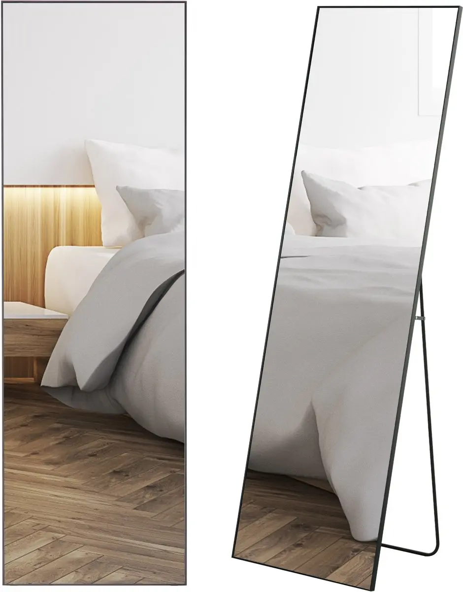 HOMCOM Full Length Mirror-Aluminium-Legierung, Glas-50L x 2B x 161,5H cm-Schwarz