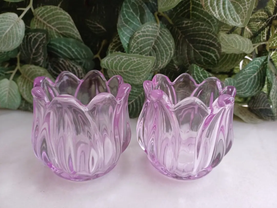 Set van 2 theelichtjes tulp paars Ø7cmx6.5cmH