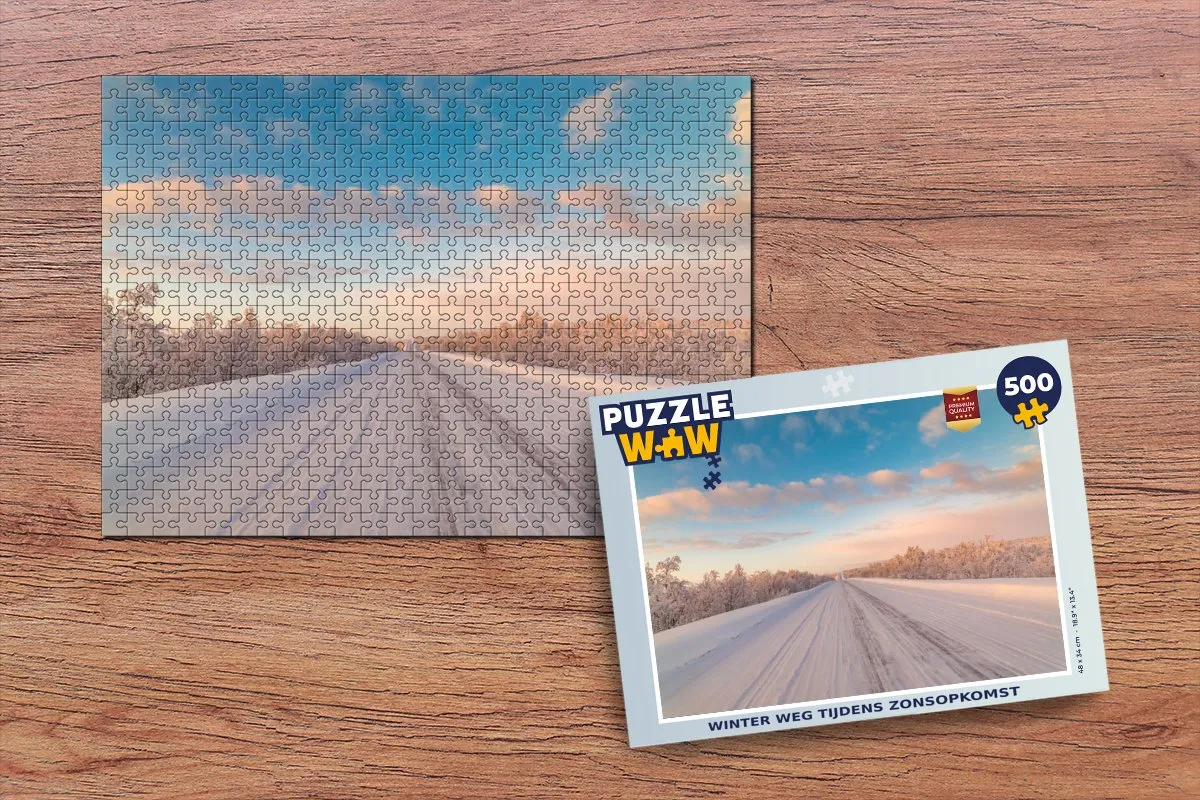 PuzzleWow Legpuzzel Besneeuwde Weg Finland 500 Stuks - Multicolor