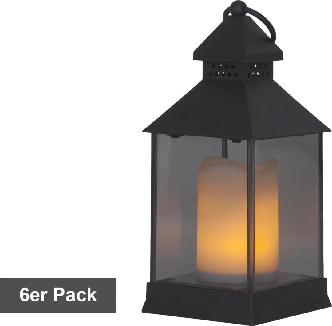 Star Trading lantaarnset Vlamlantaarn, 6 stuks, zwart, flikkerend, LED, timer, g