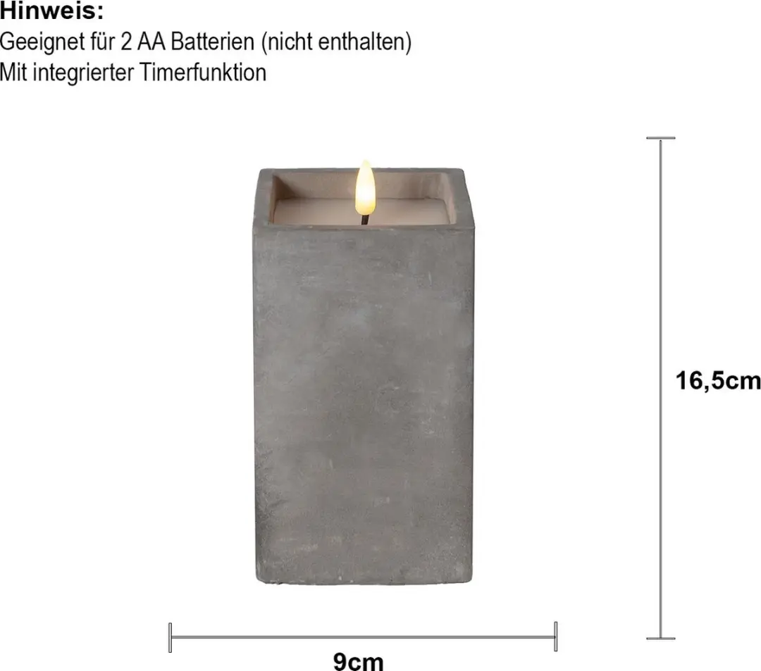 Star Trading LED Blockkerze Flamme Cem 8,5x10x16,5cm Grijs - afbeelding 3 van 4
