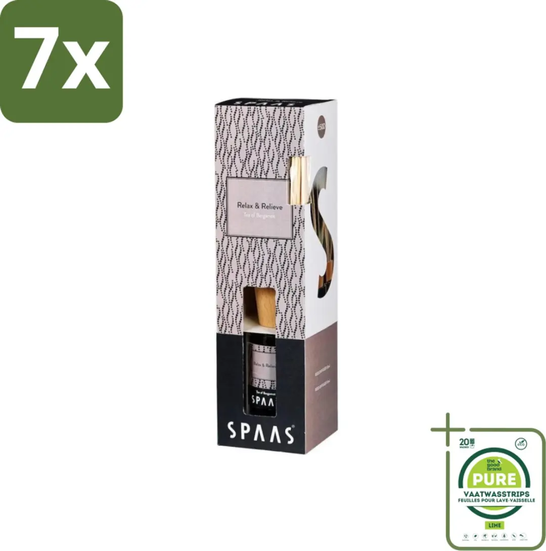 7 x Spaas - Geurstokjes - Relax & Relieve - Bergamotthee - 80 ml - Grootverpakking - Geurstokjes - Geurverspreider - Bergamotthee - Relax - Ontspannen