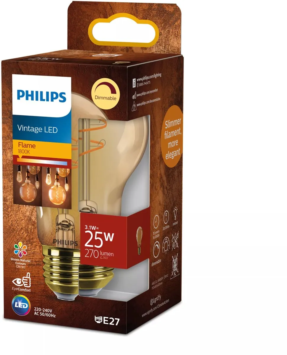 Philips Vintage LED E27 25W - Extra warmwit 1800K - Amberglas - afbeelding 6 van 6