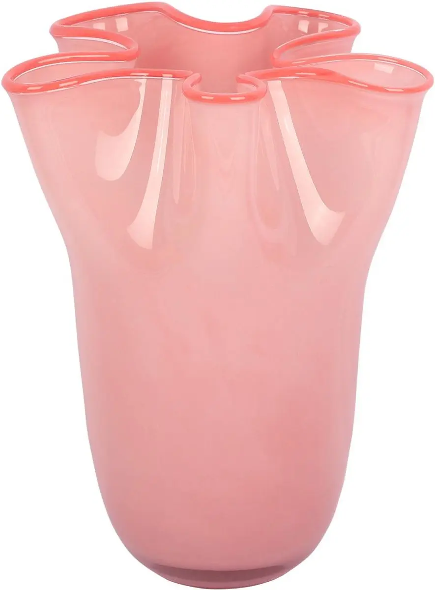 Present Time Vaas Ruffles - Roze - Ø23cm - Glas - Scandinavisch - Bloemenvaas - Woondecoratie - Decoratieve vaas voor woonkamer of slaapkamer