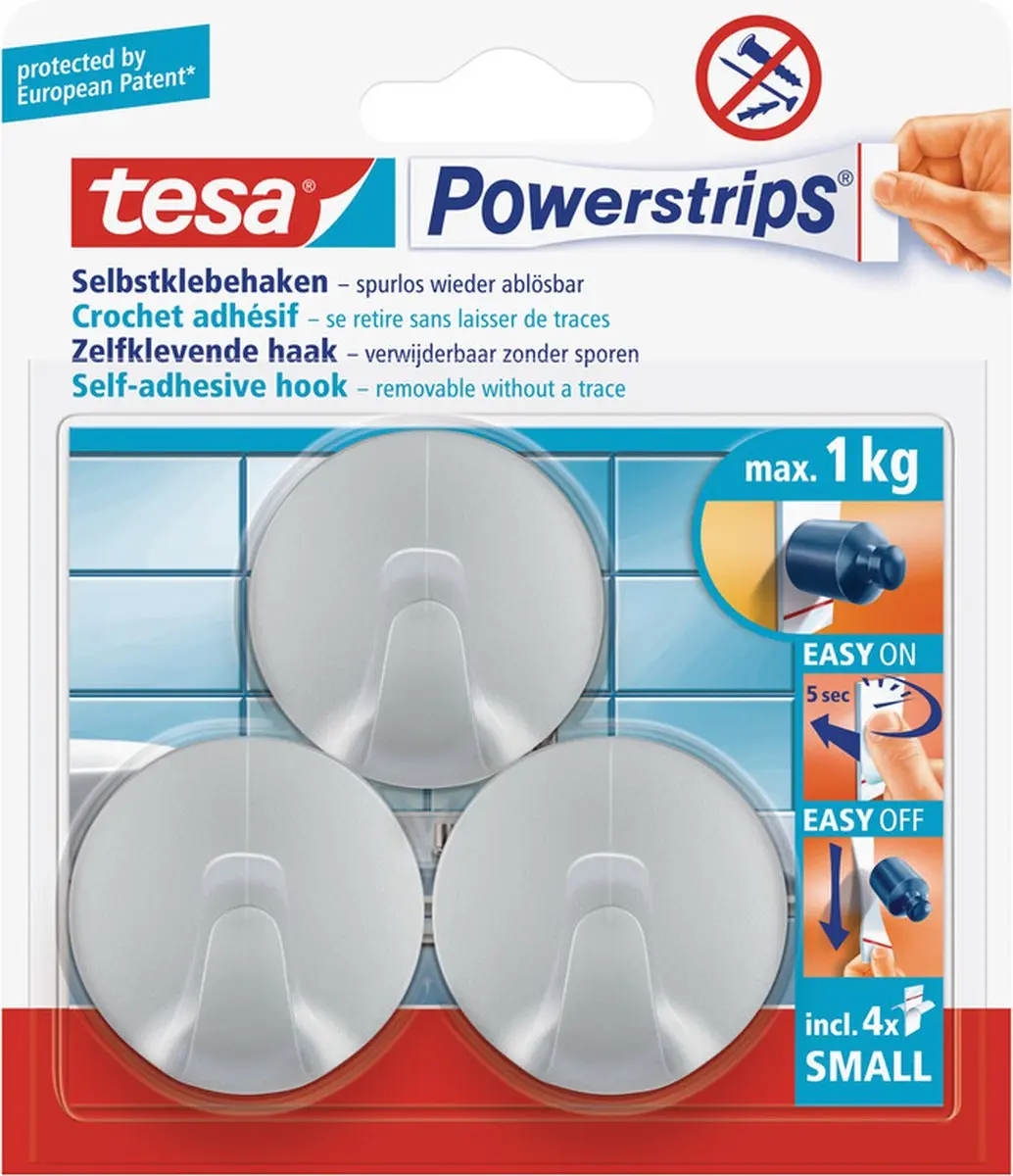 6x Tesa Powerstrips ronde haken chroom small