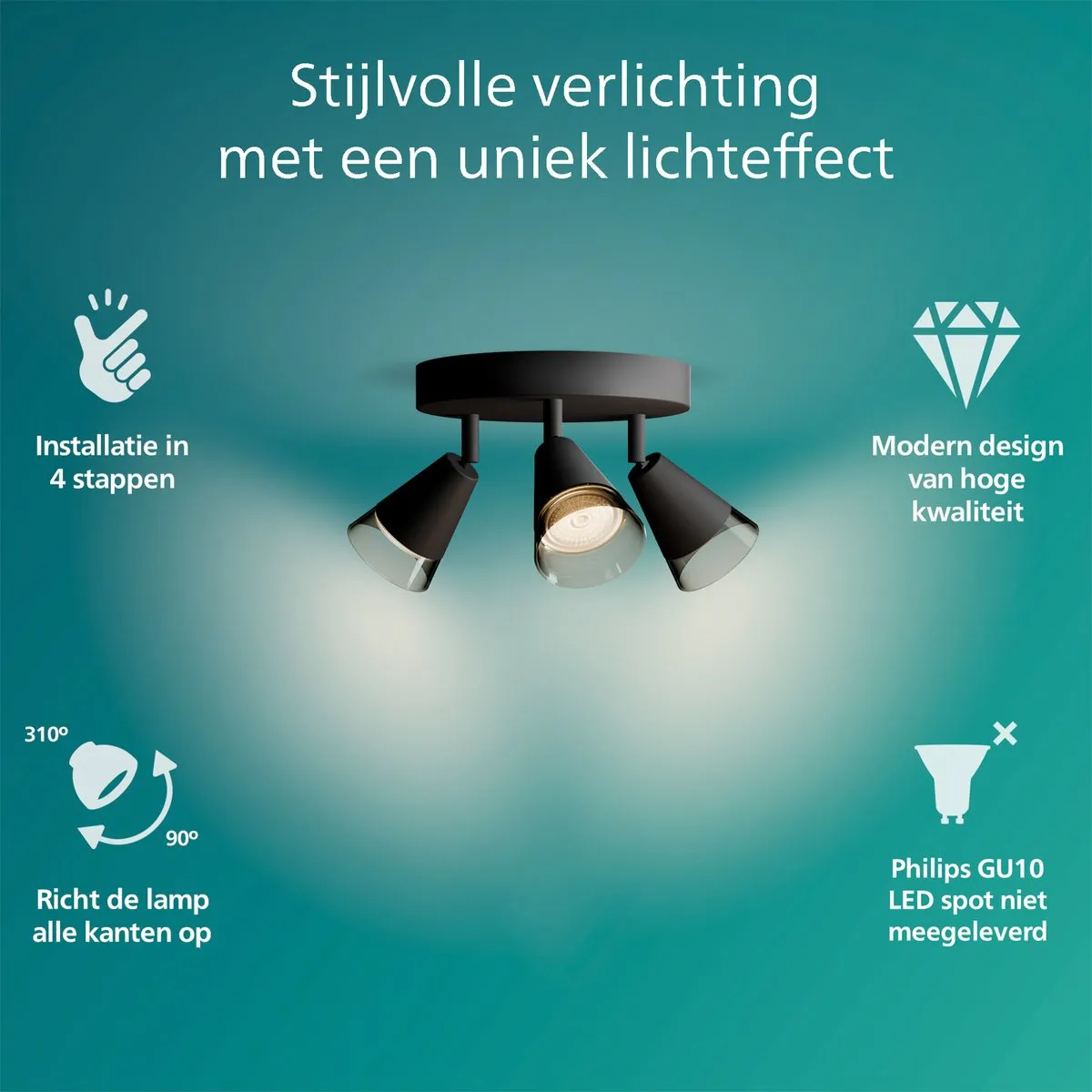 Philips Cleft Spot Plafondspot 3x5W - Zwart