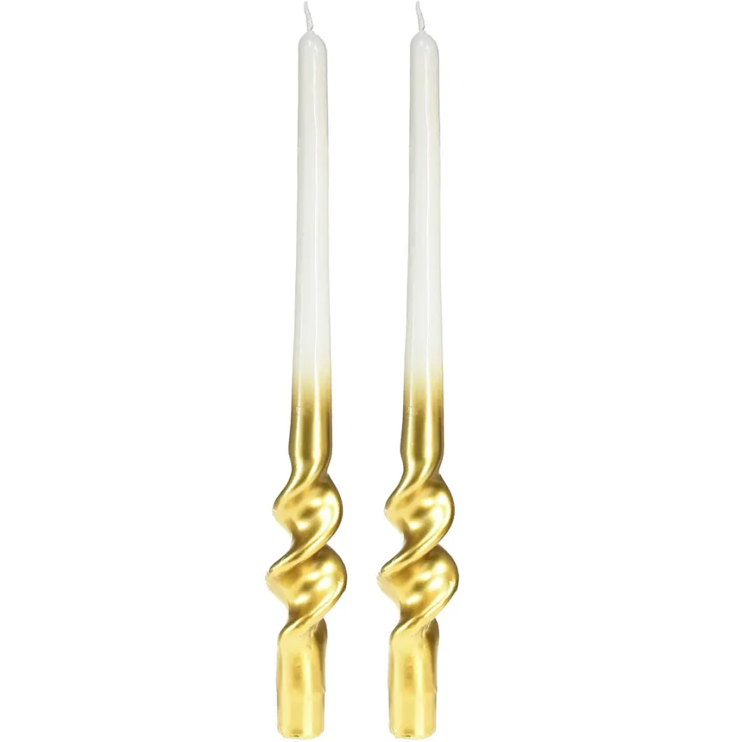 Gedraaide kaarsen witgouden spiraalkaarsen Ø2cm H30cm 2 st