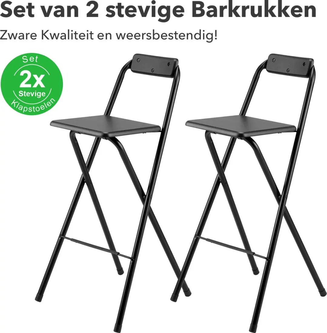 Bardi 2 x Inklapbare Barkruk Voor Statafel Zwart