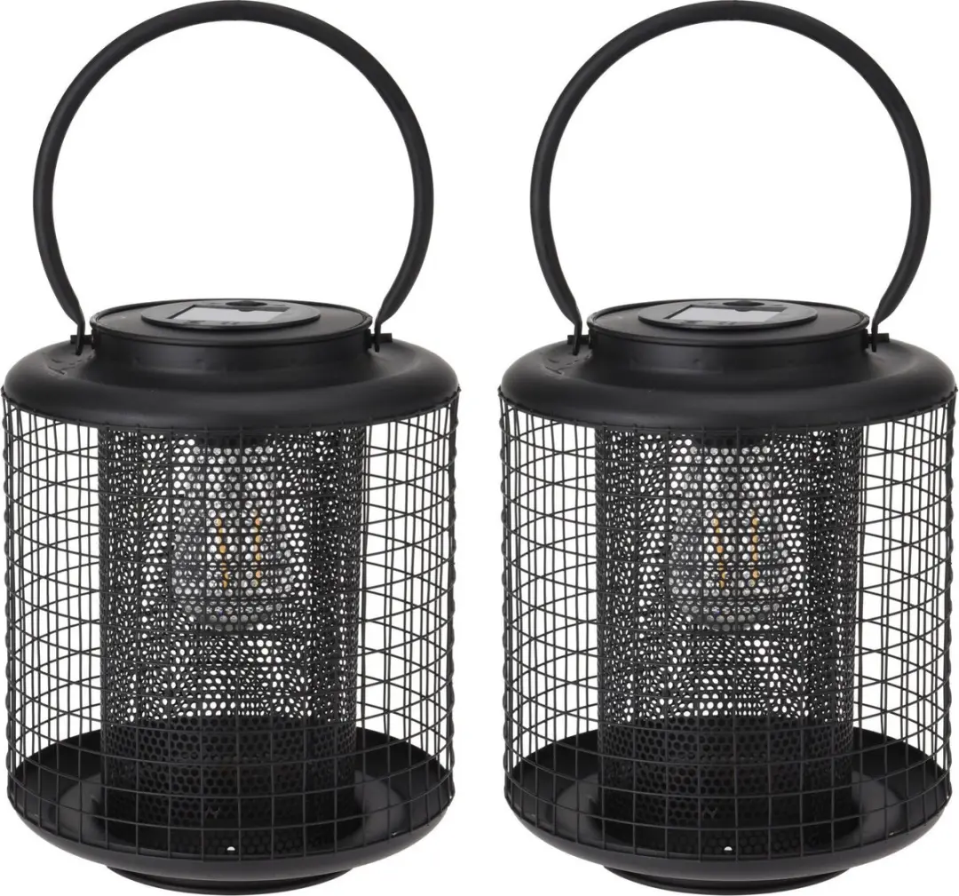 Set van 2x stuks zwarte ronde solar LED lantaarns 22 cm