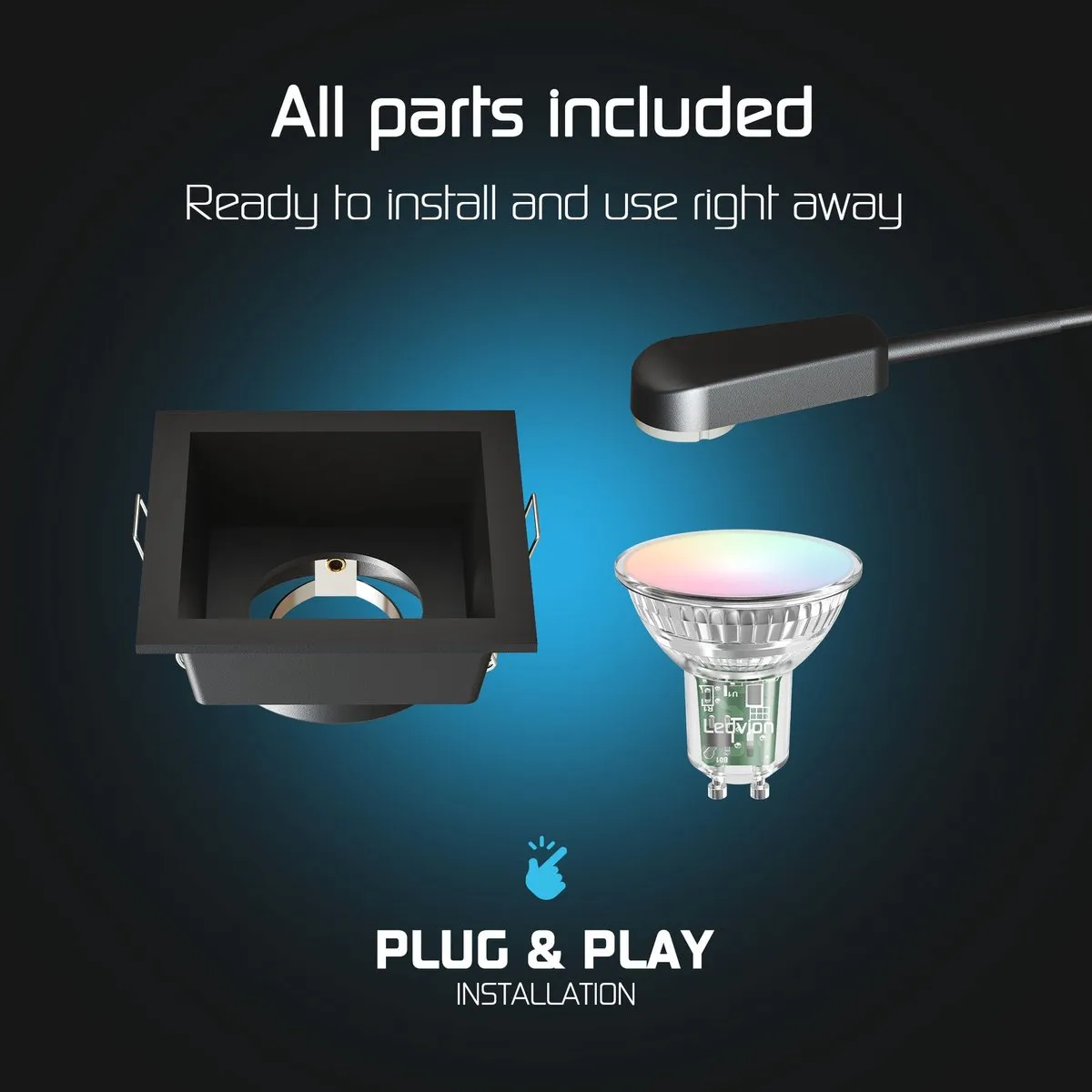 LEDVION 6x Smart Inbouwspot Vierkant 85x85mm - Zwart - RGB+CCT - 4.9W