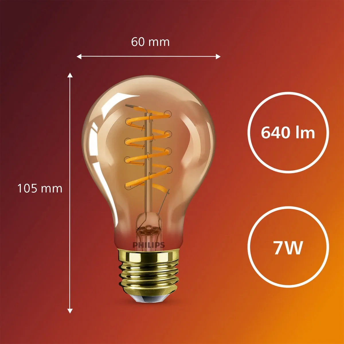Philips Deco LED WarmGlow E27 A60 - 7W - Amber