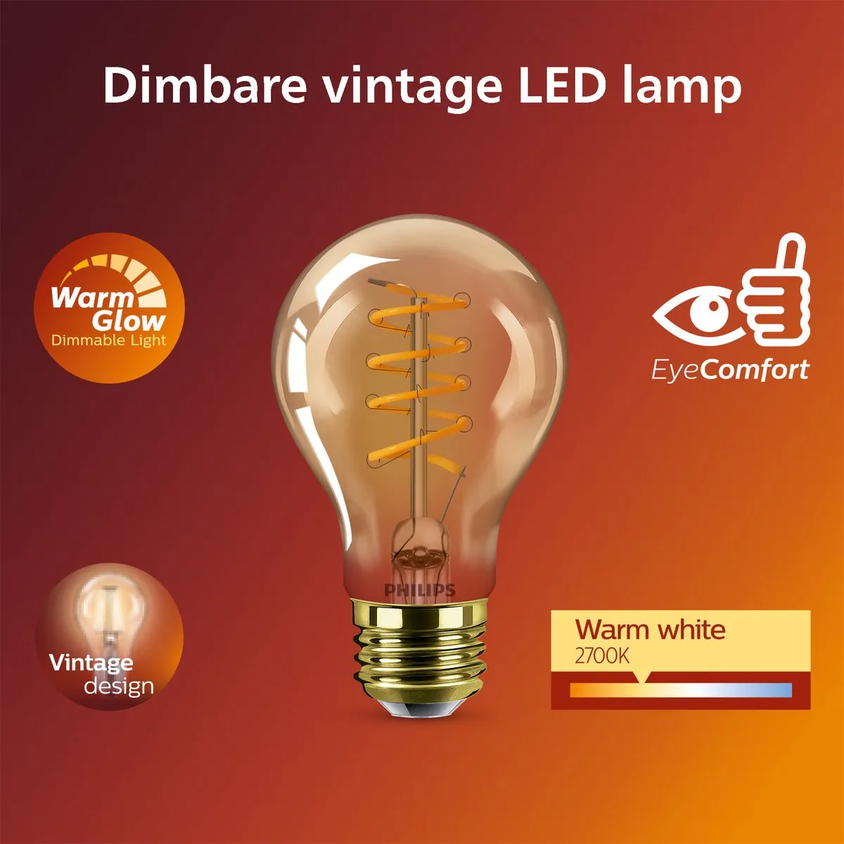 Philips Deco LED WarmGlow E27 A60 - 7W - Amber
