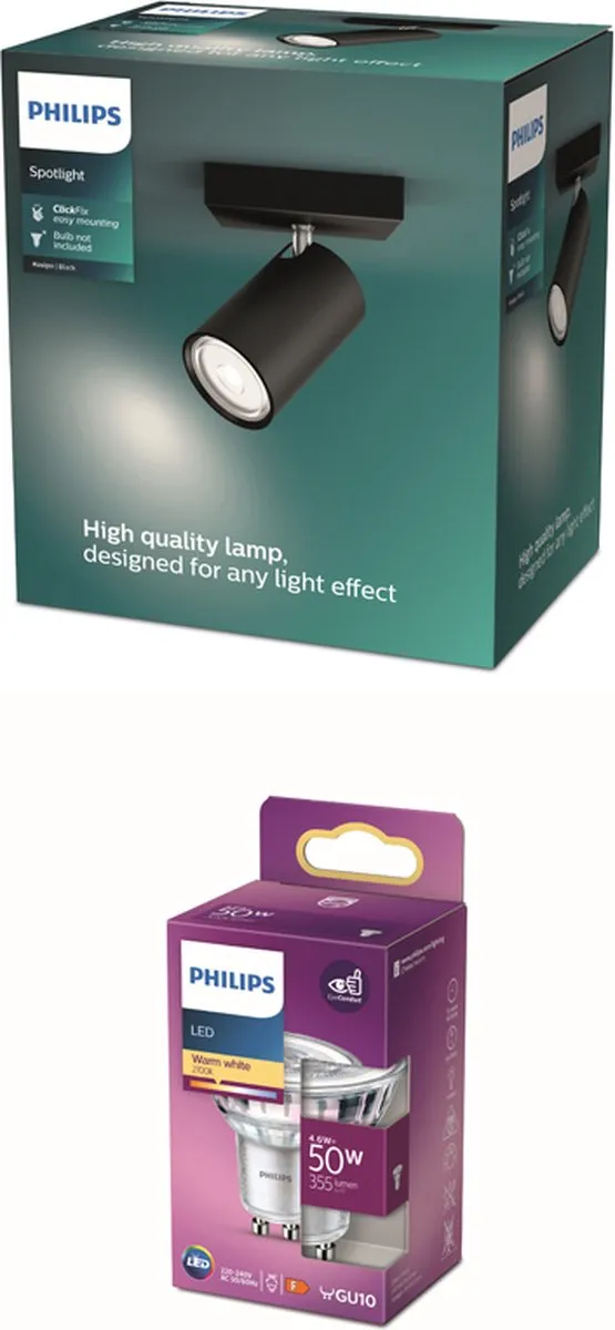 Philips Kosipo Opbouwspot GU10 - 4.6W Warmwit - Zwart