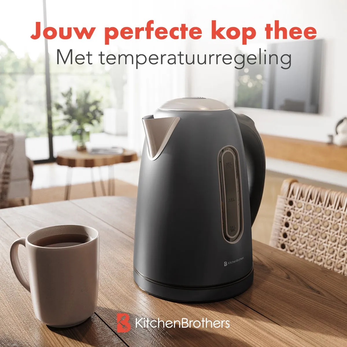 KitchenBrothers KB4066 Waterkoker 2200W - 1,7L - Zwart