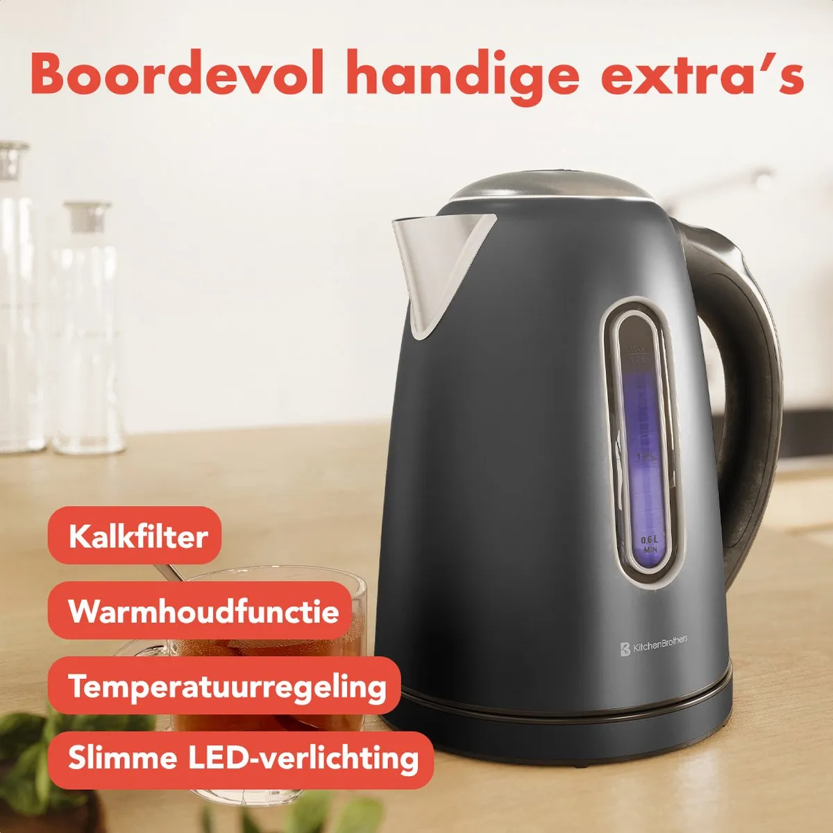 KitchenBrothers KB4066 Waterkoker 2200W - 1,7L - Zwart