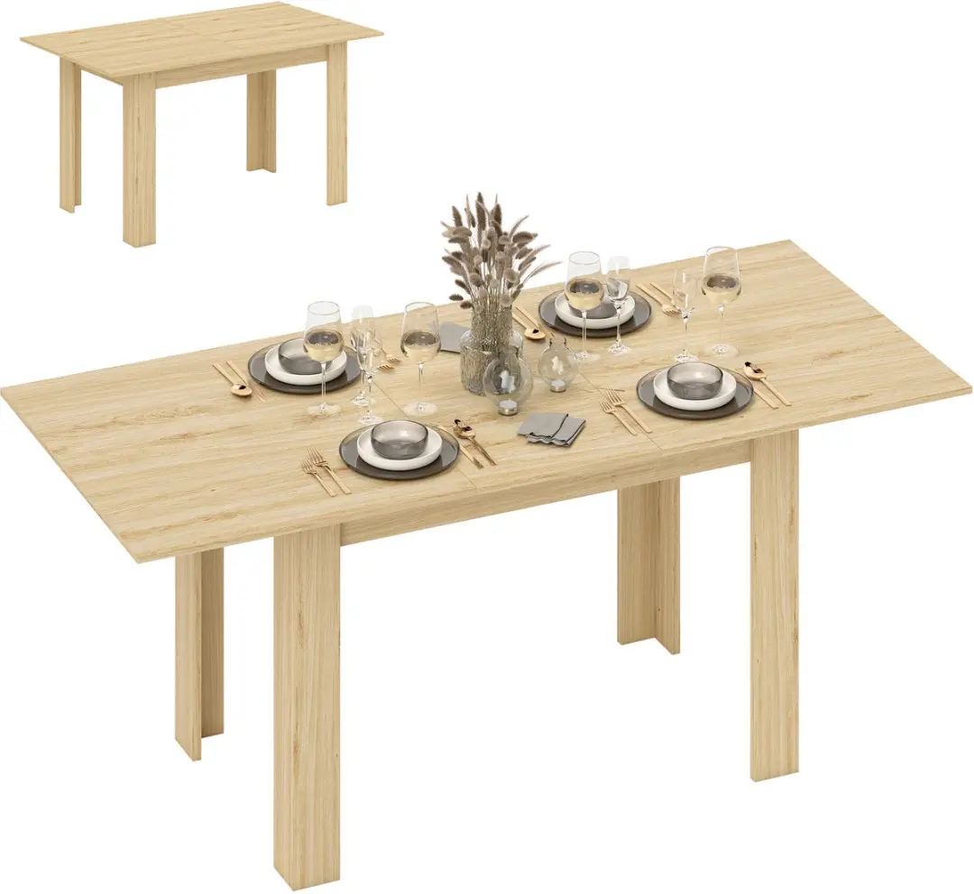 HOMCOM-Uitschuifbare eettafel--MDF-Natuurlijk hout