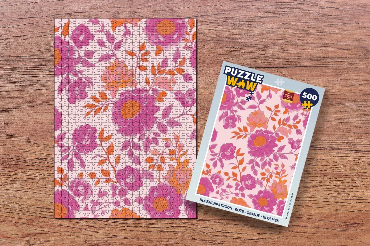 PuzzleWow Bloemenpatroon Legpuzzel 500 Stuks - Roze/Oranje