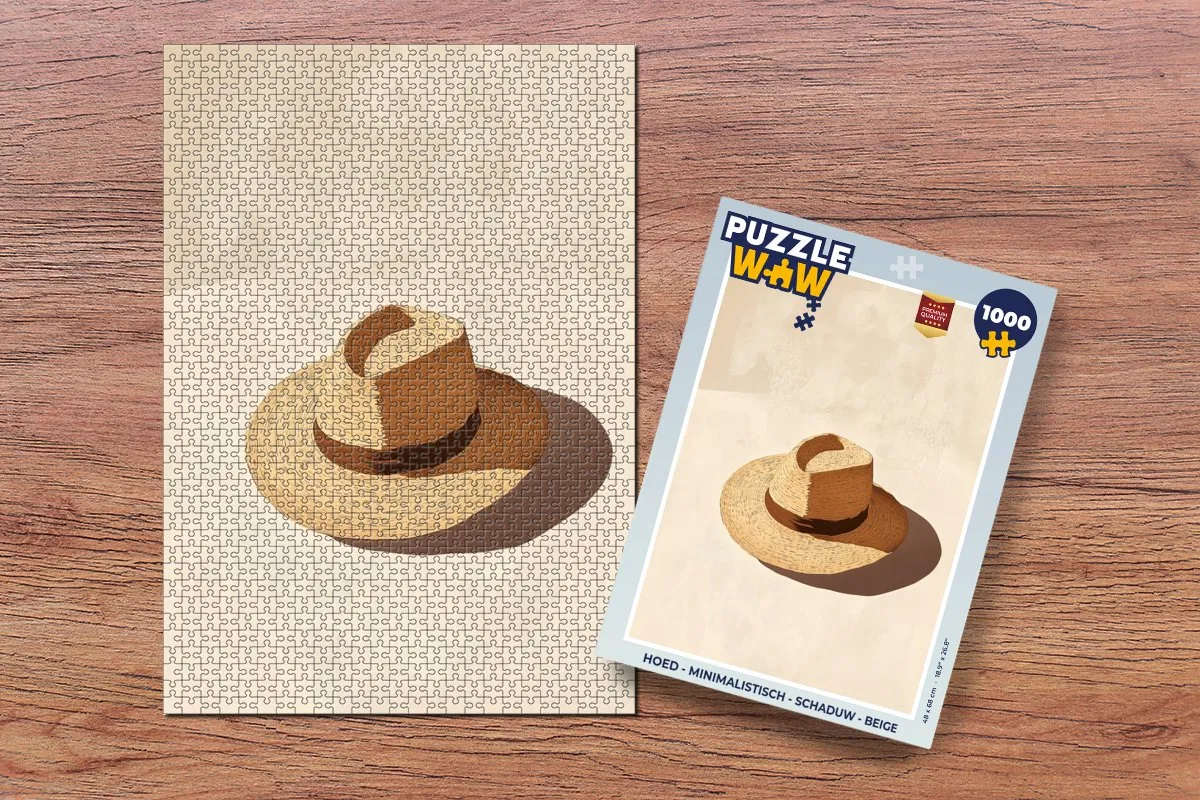 PuzzleWow Minimalistische Schaduwhoed Legpuzzel 1000 Stuks - Beige