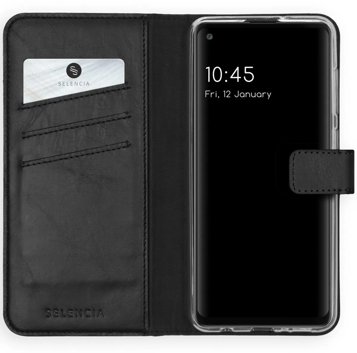 Selencia Hoesje Samsung Galaxy A21s - Echt Lederen Bookcase 3 Stuks - Zwart