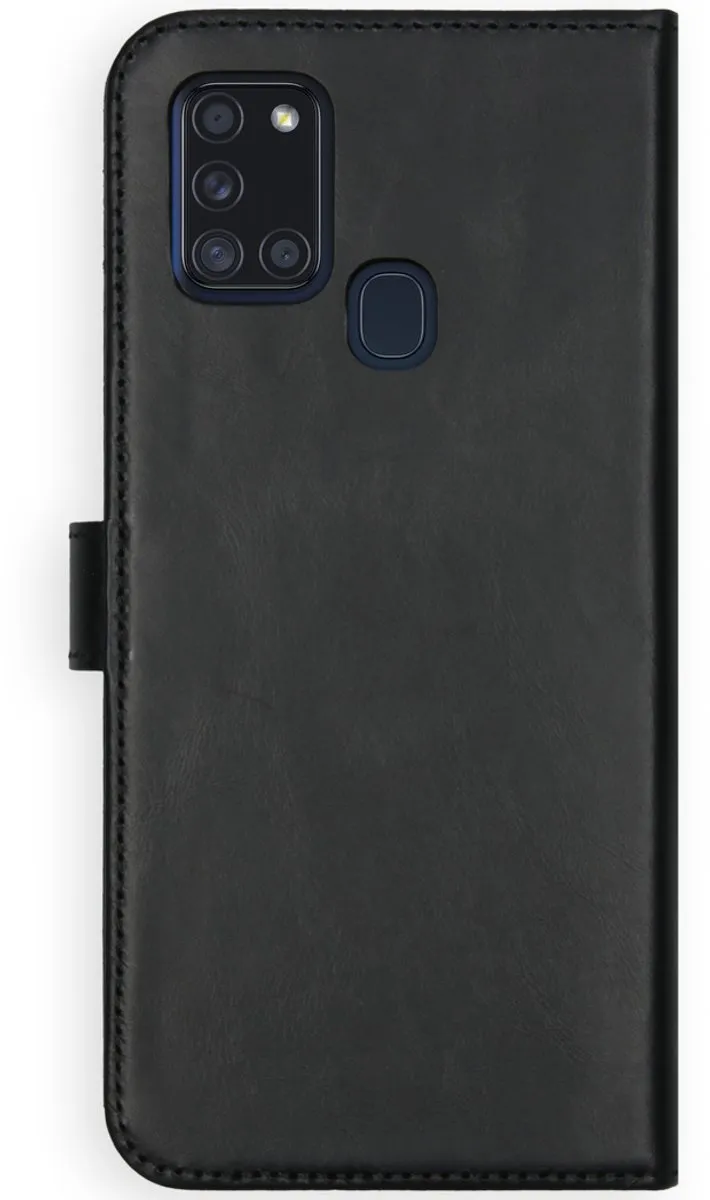 Selencia Hoesje Samsung Galaxy A21s - Echt Lederen Bookcase 3 Stuks - Zwart