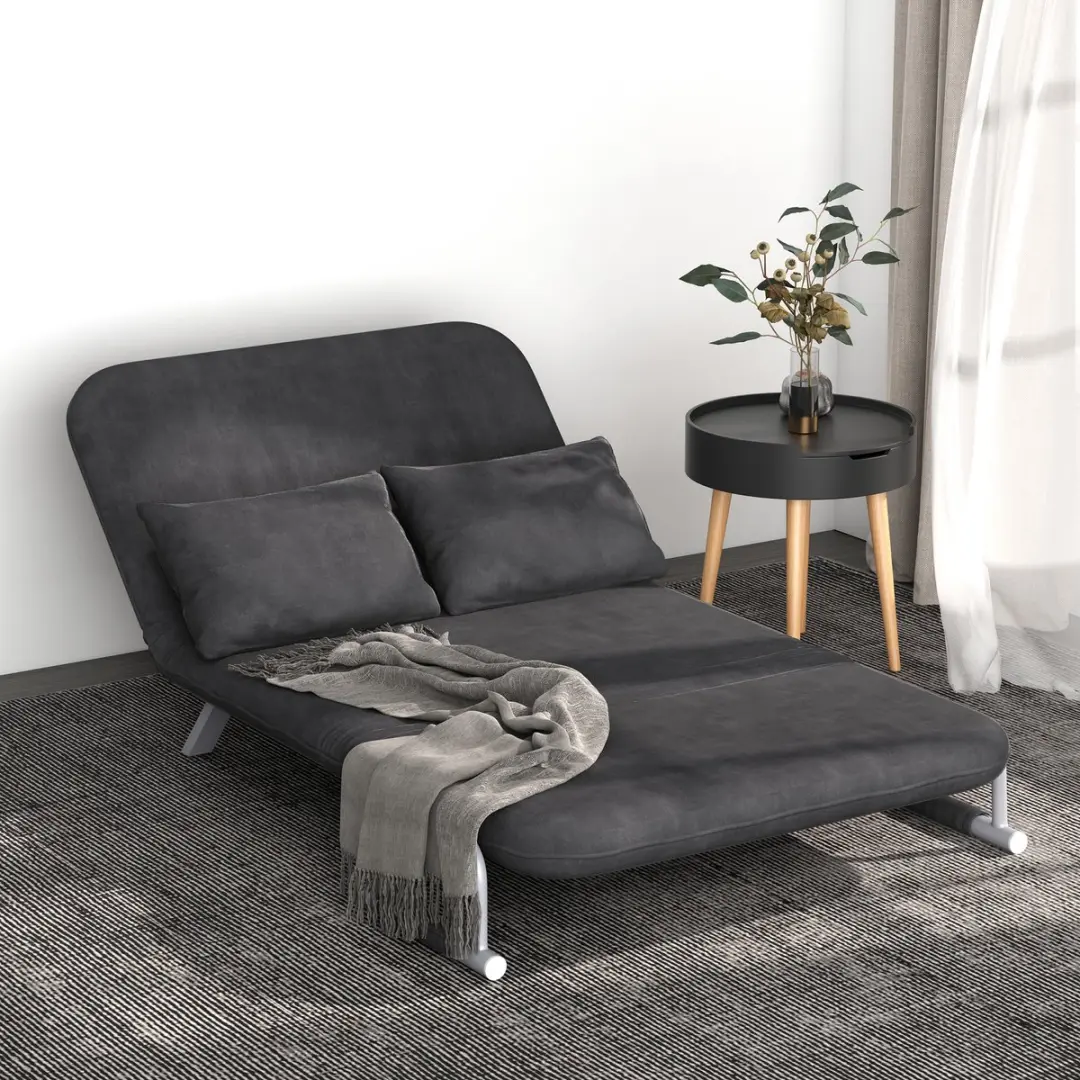 HOMCOM Tweepersoonsbank fauteuil armleuning opklapbed logeerbed chaise longue 3-