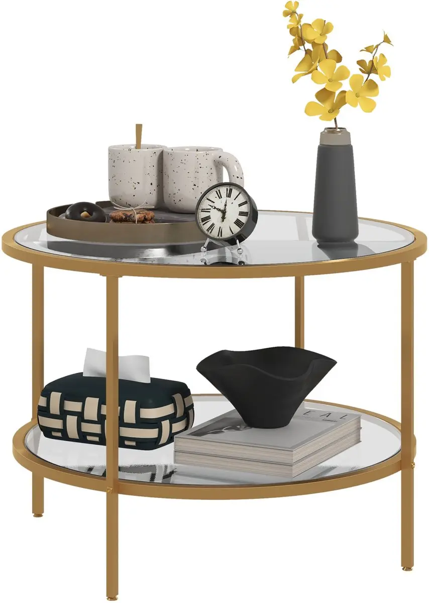 HOMCOM-Beistelltisch-Gehärtetes Glas, Stahl-60L x 60B x 43H cm-Gold