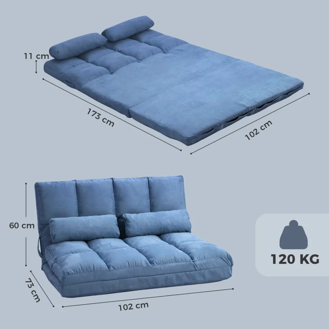 Homcom Vloersofa 5 standen verstelbaar Blauw - afbeelding 5 van 6