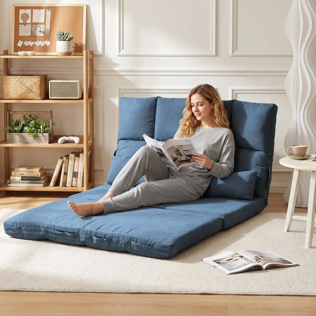 Homcom Vloersofa 5 standen verstelbaar Blauw - afbeelding 3 van 6