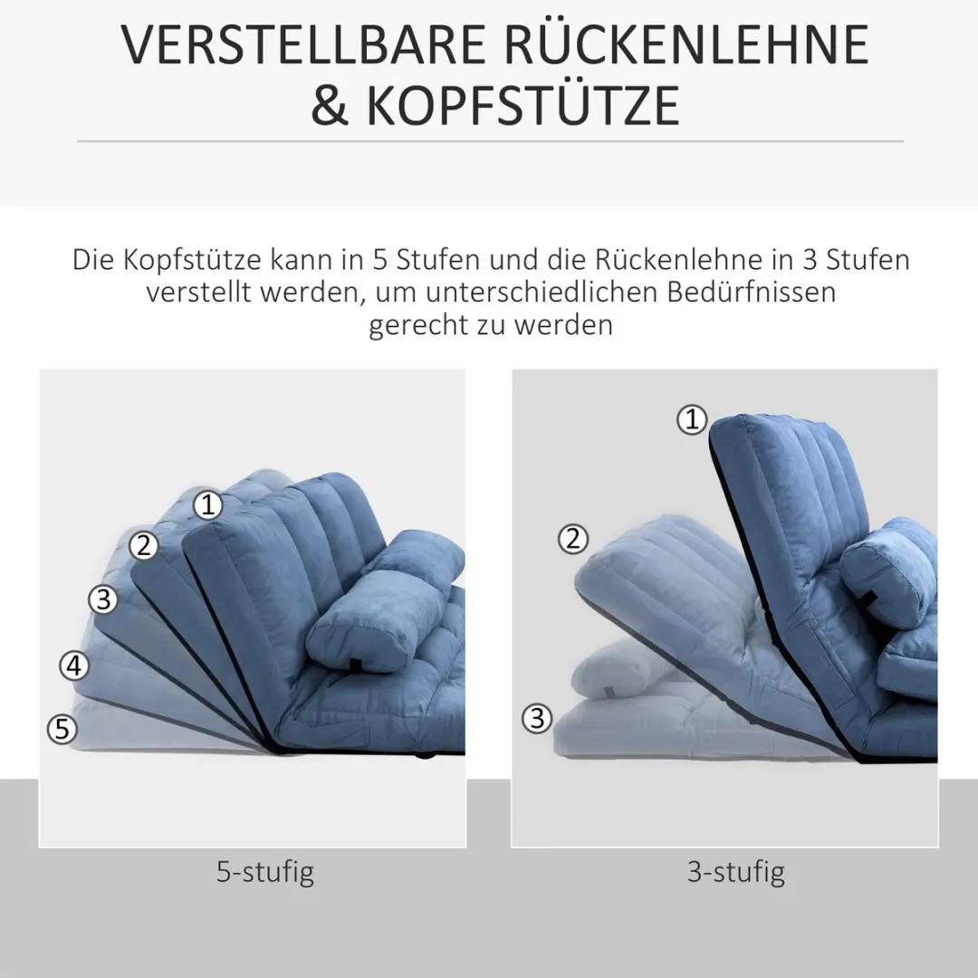 Homcom Vloersofa 5 standen verstelbaar Blauw - afbeelding 4 van 6