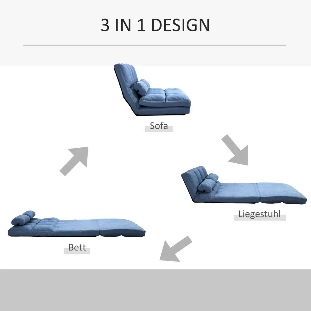 Homcom Vloersofa 5 standen verstelbaar Blauw - afbeelding 6 van 6
