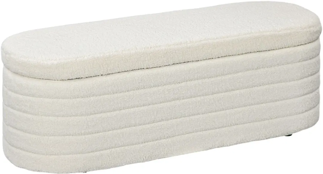 HOMCOM-Polsterbank-Polyester, Eukalyptusholz-116L x 41B x 40,5H cm-Cremeweiß