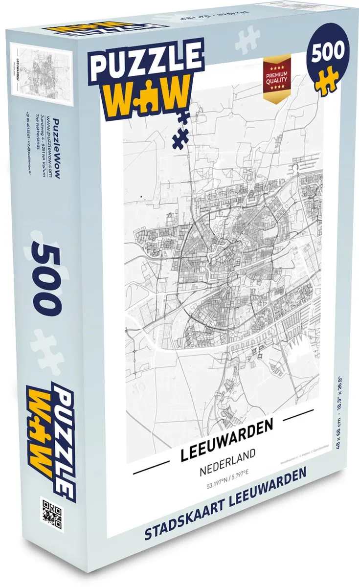 PuzzleWow Stadskaart Leeuwarden Legpuzzel 500 Stuks