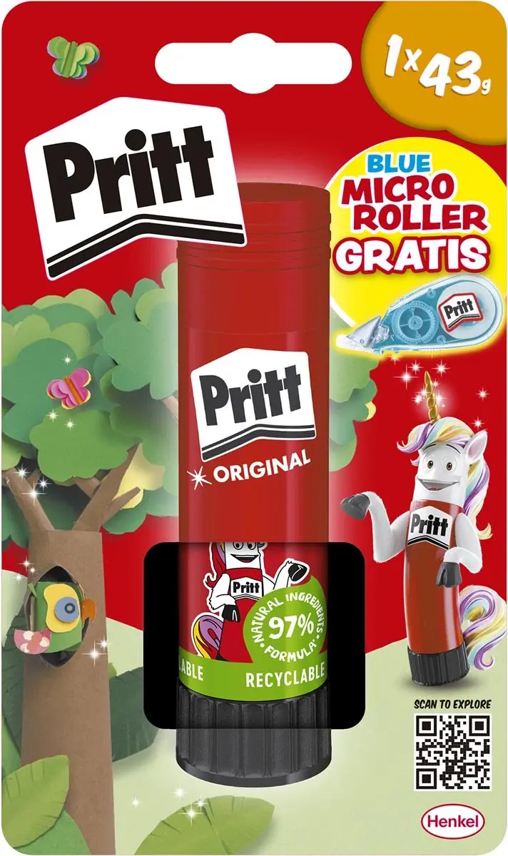 Lijmstift pritt stick 43gr + gratis corr. roller