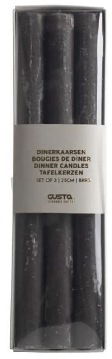 Gusta Dinerkaarsen Gentle set-van-3 zwart 7x2x25cm