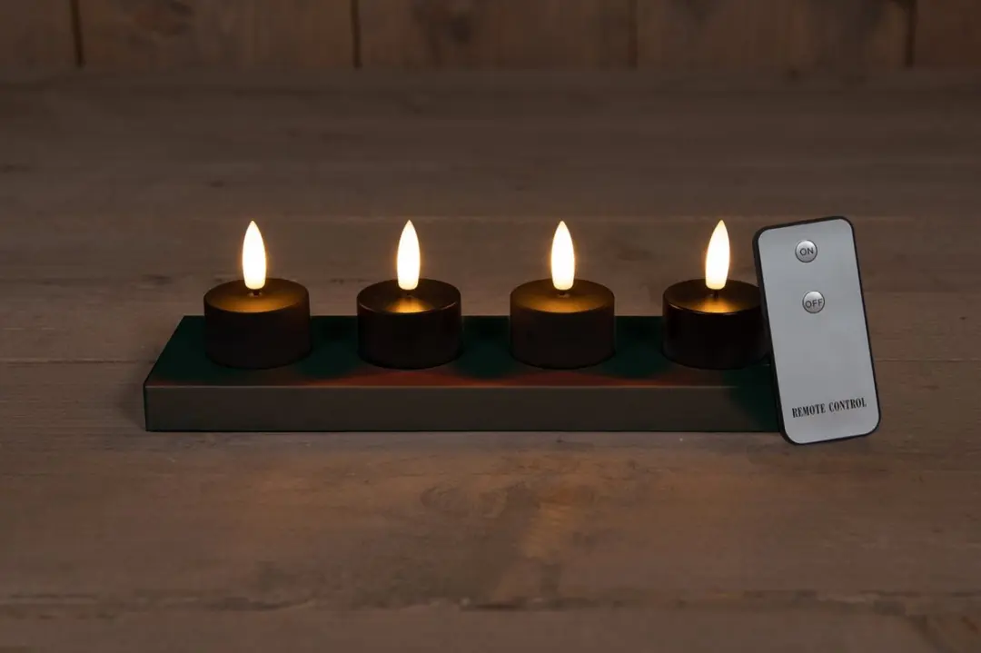Anna's Collection Oplaadbare LED theelichtjes 4 Stuks - Zwart - afbeelding 4 van 4
