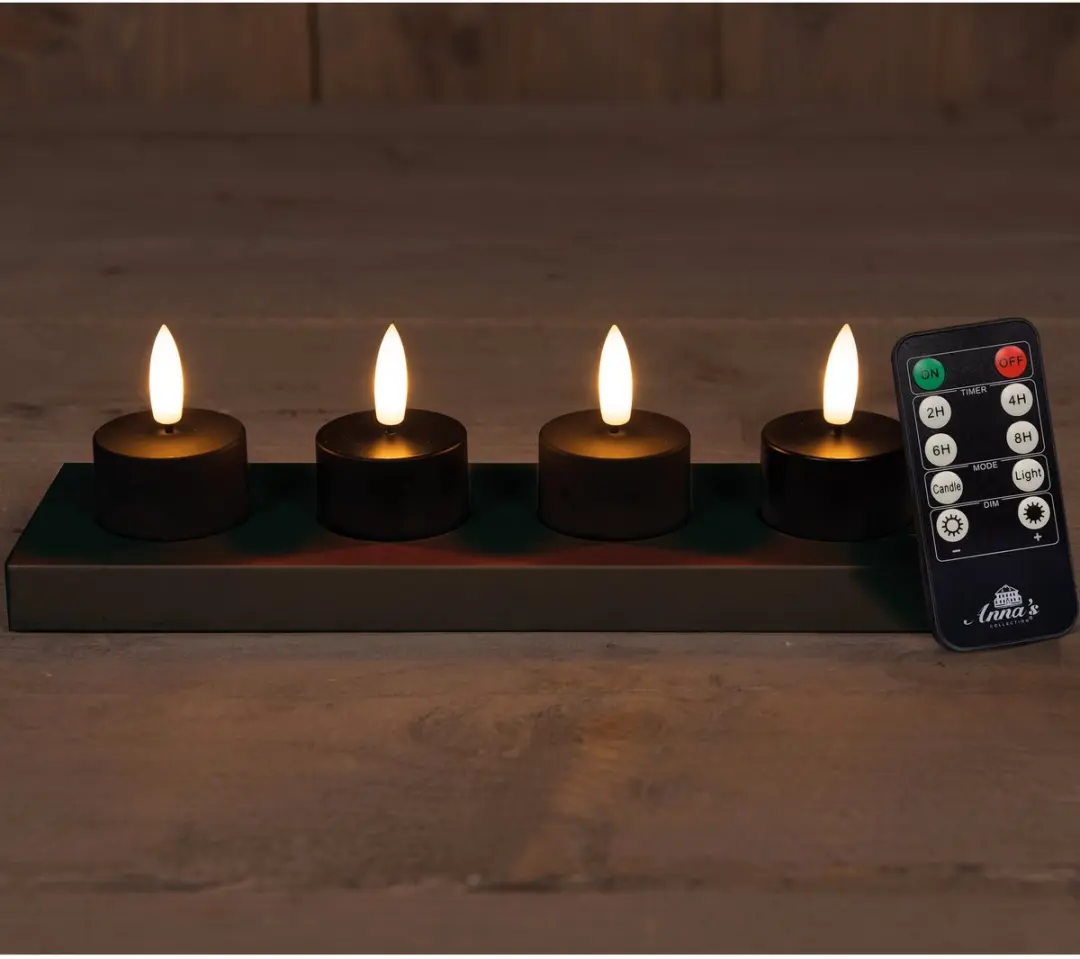 Anna's Collection Oplaadbare LED theelichtjes 4 Stuks - Zwart - afbeelding 2 van 4