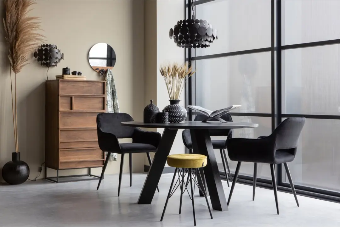 WOOOD Jelle Stoel Velvet - Zwart - Set van 2 - afbeelding 5 van 6