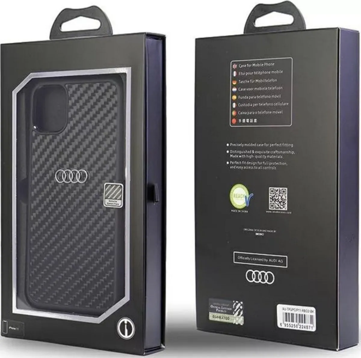 Audi Carbon Fiber Back Case - Geschikt voor Apple iPhone 11/XR (6.1") - Zwart