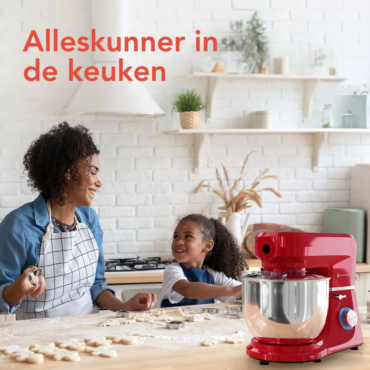 KitchenBrothers Keukenmachine 6-in-1 1500W - 7 Snelheden - Rood