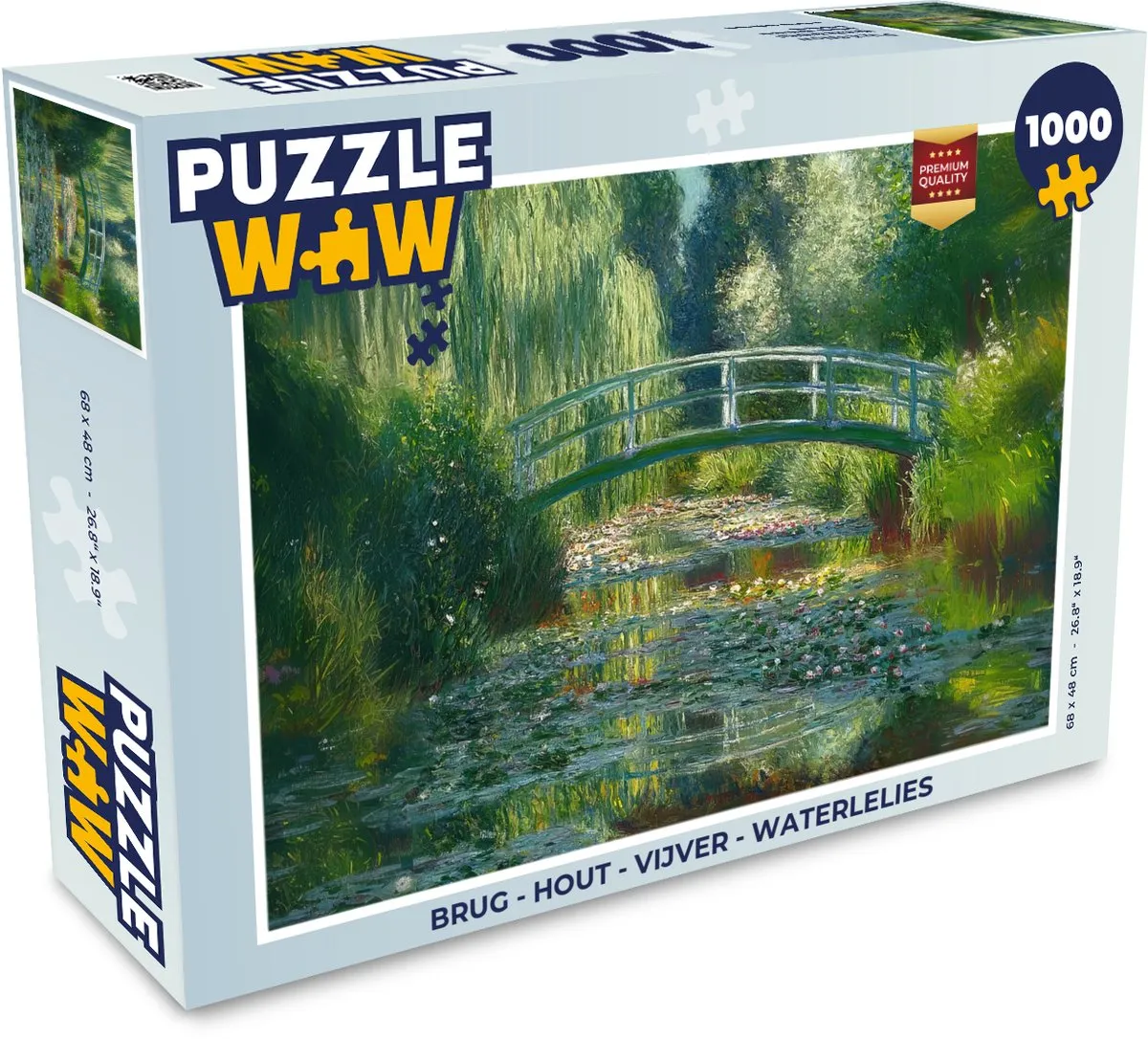 PuzzleWow Legpuzzel 1000 Stuks - Brug, Vijver & Waterlelies