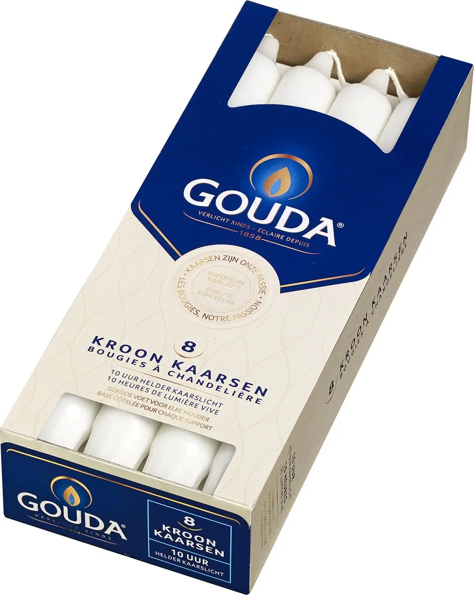 Gouda Kroonkaarsen 24cm - 8 Stuks Wit - afbeelding 2 van 6