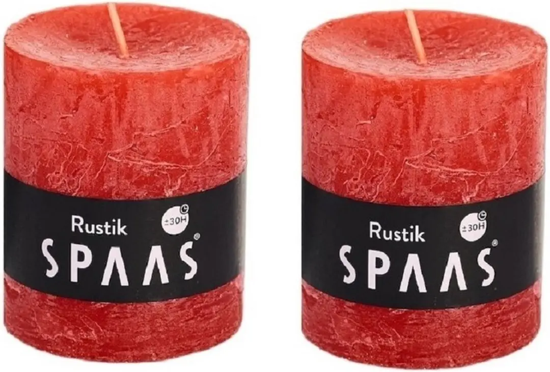 2x Rode rustieke cilinderkaarsen/stompkaarsen 7 x 8 cm 30 branduren