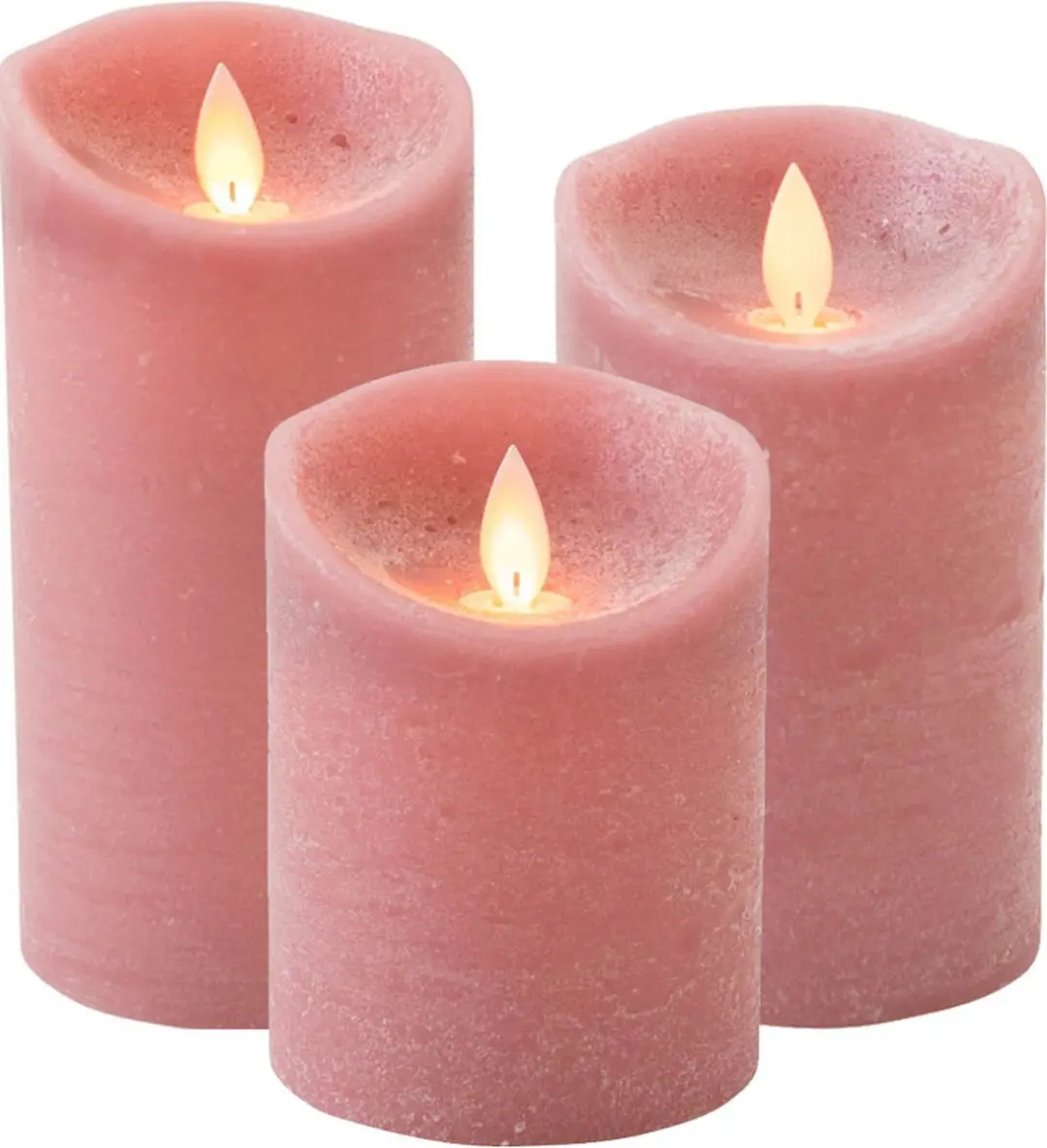 Set van 3x stuks Antiek Roze LED kaarsen met bewegende vlam