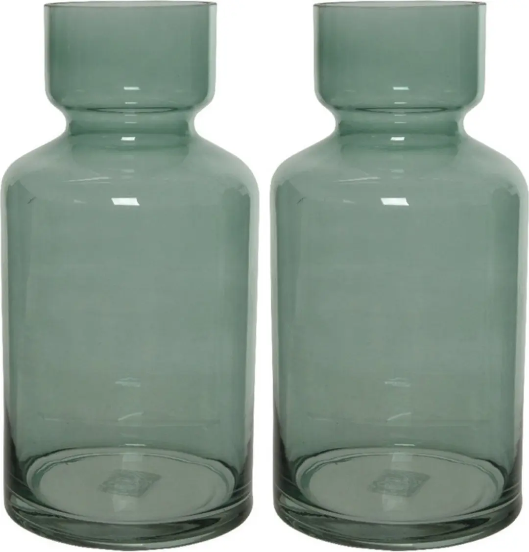 Set van 2x stuks groene vazen/bloemenvazen 6 liter van glas 15 x 30 cm