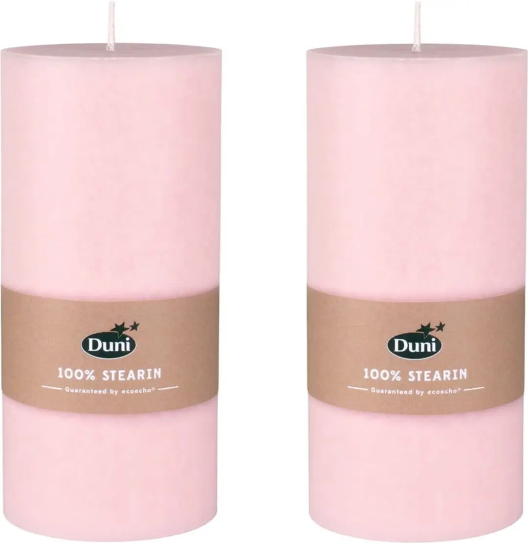 2x stuks mellow roze cilinderkaarsen/stompkaarsen 15 x 7 cm 50 branduren