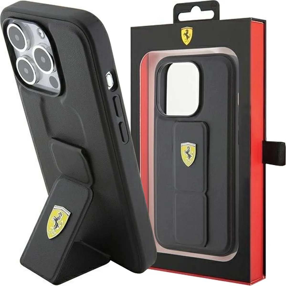 Ferrari Grip Stand Back Case - iPhone 15 - Zwart - afbeelding 6 van 6
