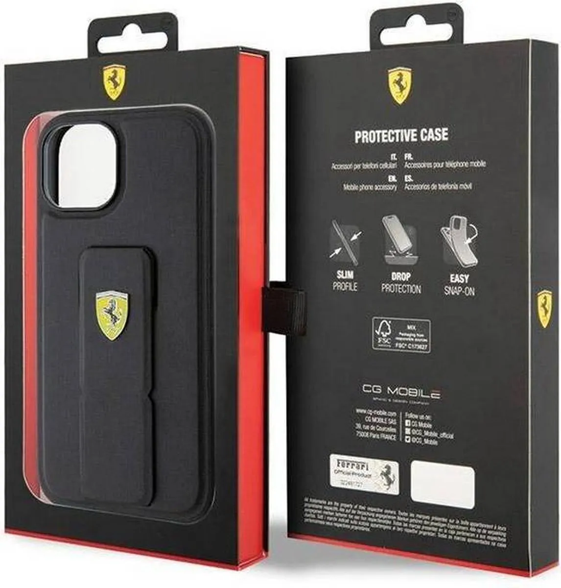 Ferrari Grip Stand Back Case - iPhone 15 - Zwart