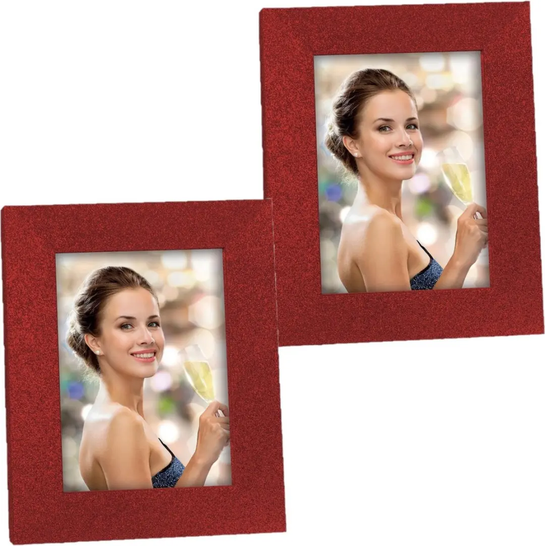 2x stuks houten fotolijstje rood met glitters 21 x 25 cm geschikt voor een foto