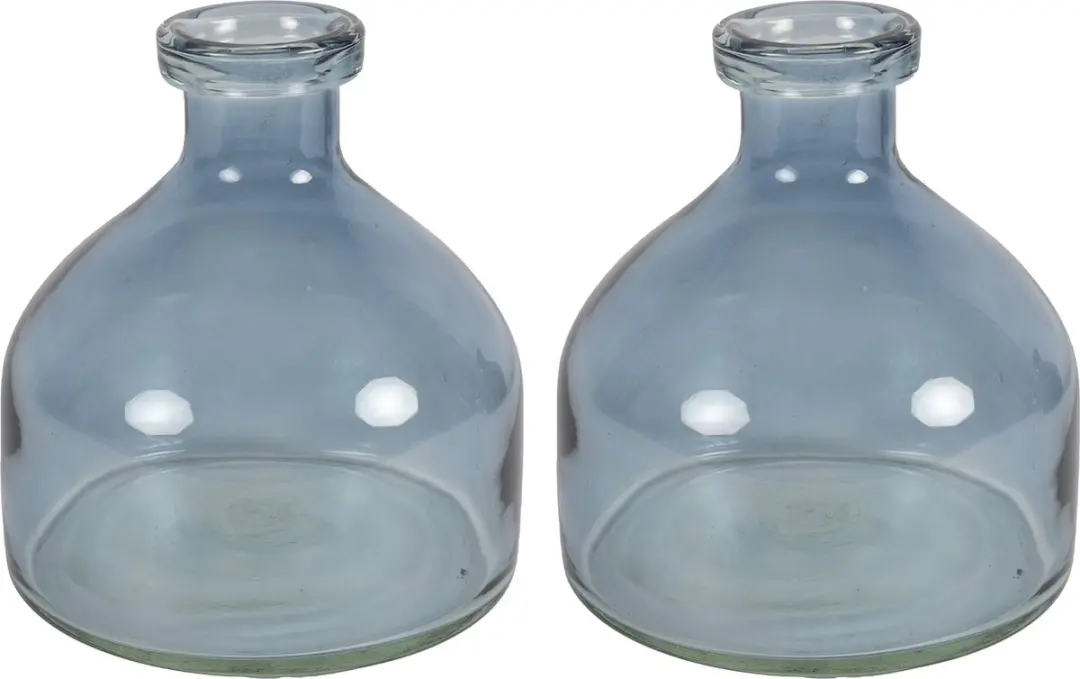 Countryfield Bloemenvaas Low Bottle - 2x - transparant blauw - glas - D18 x H20 cm - Buikfles